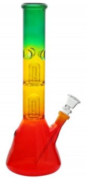 Glas Bong, Double Percolator, Rasta Color, 30cm